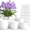 ZenFang Plant Pots Indoor with Drainage 7/6.5/5.9/5.3/4.6 Inches, Flower Pots for Outdoor Planter Pack of 10 Plastic Planters, Ideal for Home Decor or Home Christmas Decorations - White