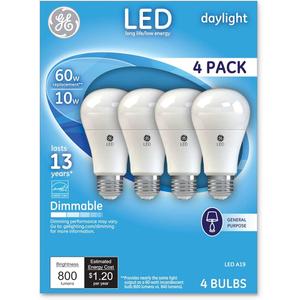 GE Lighting LED Standard Light Bulbs, 10 Watts (60 Watt Equivalent) Daylight, Medium Base, Dimmable (4 Pack)