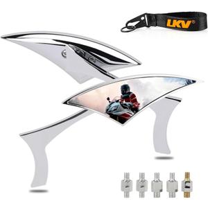 LKV Motorcycle Mirrors - 8MM 10MM Universal Rear View Side Mirrors 360 Degree Adjustable Handlebar for Harley Honda VTX 1300 1800 Shadow 750 Victory Kawasaki Yamaha Suzuki (Style2-Chrome) LKV Motorcycle Mirrors - 8MM 10MM Universal Rear View Side Mirrors 360 Degree Adjustable Handlebar for Harley Honda VTX 1300 1800 Shadow 750 Victory Kawasaki Yamaha Suzuki (Style2-Chrome)