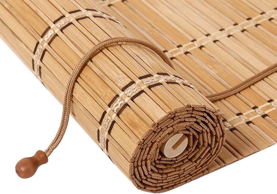 Bamboo Blinds, Easy to Install Bamboo Shades for Indoor Windows, Custom Sizes Roller Shades for Indoor Windows, Roll Up Blinds Indoor Outdoor Patio (20"W x 72"H, Carbonized Color)
