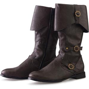 DUNHAO COS Men's Faux Leather Medieval Boots Viking Pirate Costume Boots Renaissance Faire Cosplay Shoes (9.5-10, Brown)