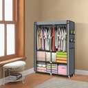 YOUUD Wardrobe Storage Closet Clothes Portable Organizer Closets Shelf Standing Brown (Grey)
