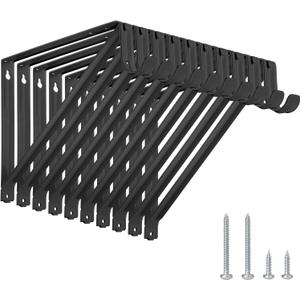 10 Pack Heavy Duty Closet Shelf & Rod Brackets, Wall Mounted Closet Shelf Brackets, 11 x 9.45 Inch Closet Shelf Brackets with Rod Support, Black