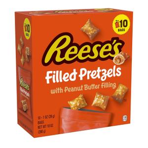 Reese's Filled Pretzels, Peanut Butter Pretzel Nuggets, Crunchy, Ready to Eat, Sweet and Salty Snack, 1 oz Bags (10 Count), BBD: 08/22/2026