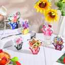 Qunclay 6 Pieces Summer Office Decorations Flower Farmhouse Wooden Summer Tiered Tray Decor Set Watering Can Wood Block Signs for Home Indoor Kitchen Work Tabletop Shelf
