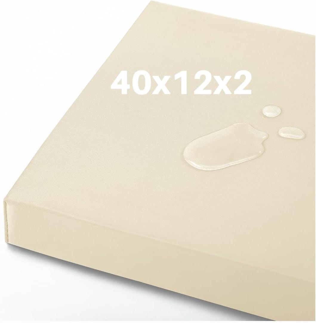 Navenwelle 40x12x2 Outdoor Bench Cushion, Strengthen Waterproof Seat Cushions, High-Density Bench Pad with Anti-Slip Bottom, Outdoor Cushion for Patio Garden Swing Furniture - Beige