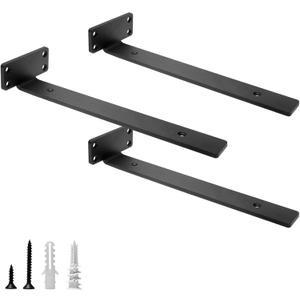 HITOMEN Heavy Duty Floating Shelf Brackets, 12-Inch (1/5'' Thick) Hidden Shelves Hardware, Iron L Brackets, Rustic Industrial Black Metal Wall Shelving Supports, 3 Pack