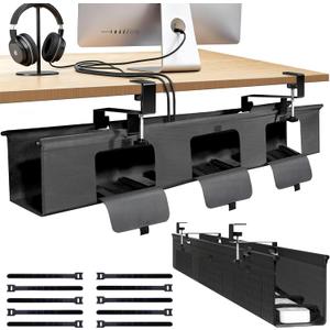 Inefticism Under Desk Cable Management Tray, 36inch NoDrill Standing Desk Cable Organizer, Fabric Tray for Power Strips, Adapters & Cables  Black