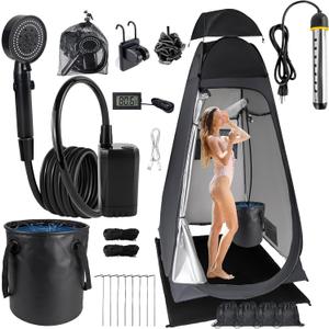 Portable Camping Shower Kit Upgraded Pop Up Privacy Tent with 1500W Heater