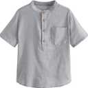 Inorin Boys Button Up Henley Shirts Short Sleeve Lightweight Summer Cotton Dress T Shirt Tees Tops One Pocket 120