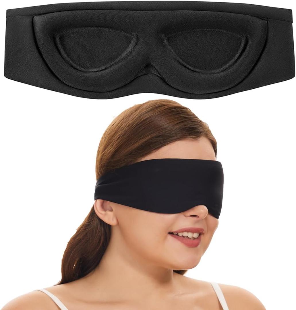 ALASKA BEAR Sleep Mask for Side Sleepers Patented Design, Cup-Shaped and Extra-Soft, 100 Blackout Eye Mask Shades Cover for Men and Women Home or Travel, Machine Washable, Black