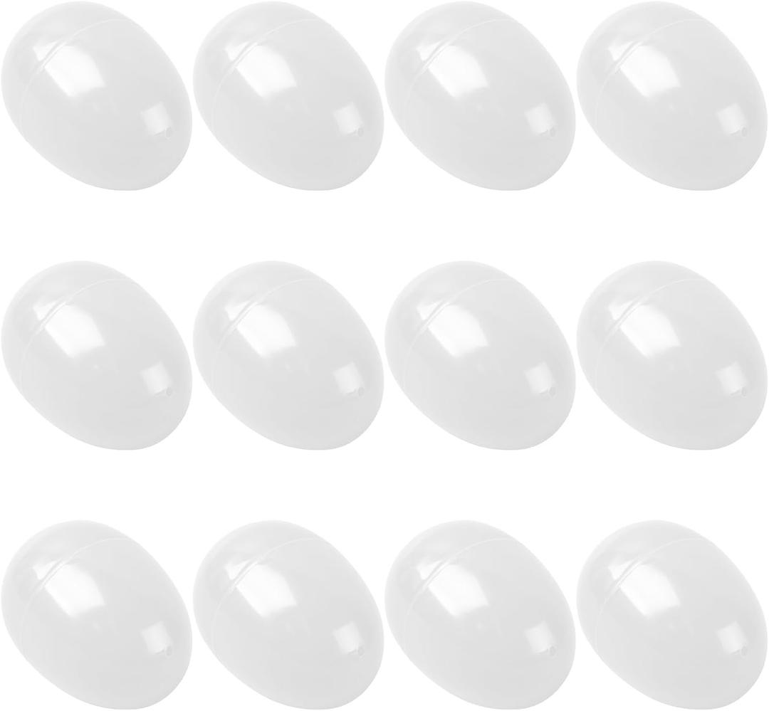 Easter Eggs 2.4 - White Fillable Easter Eggs - 12 Pcs Easter Basket Stuffers - White Eggs Bowl and Vase Filler Faux for DIY Spring and Easter Decorations (White)