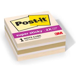 Post-it Super Sticky Notes, 1 Cube Note Sticky Notes Pad, 3 x 3 in., School Supplies and Oﬃce Supplies, 2X the Sticking Power, Neutrality Collection