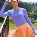 RUNNING GIRL Long Sleeve Workout Tops for Women Soft Crew Neck Basic Tight Cropped Top Casual Seamless Shirt (X-Large, A-light Blue)