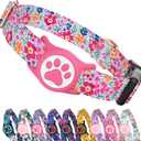WhoseID Airtag Dog Collar,with Waterproof airtag HolderOriginal Stylish Cute Pattern Design.QR Code ID BuckleComfortable Soft Cotton for Dogs, Floral Pink