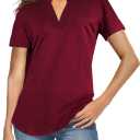 CEASIKERY Women's 3/4 Sleeve V Neck Tops Casual Tunic Blouse Loose Shirt (B:wine Red), M