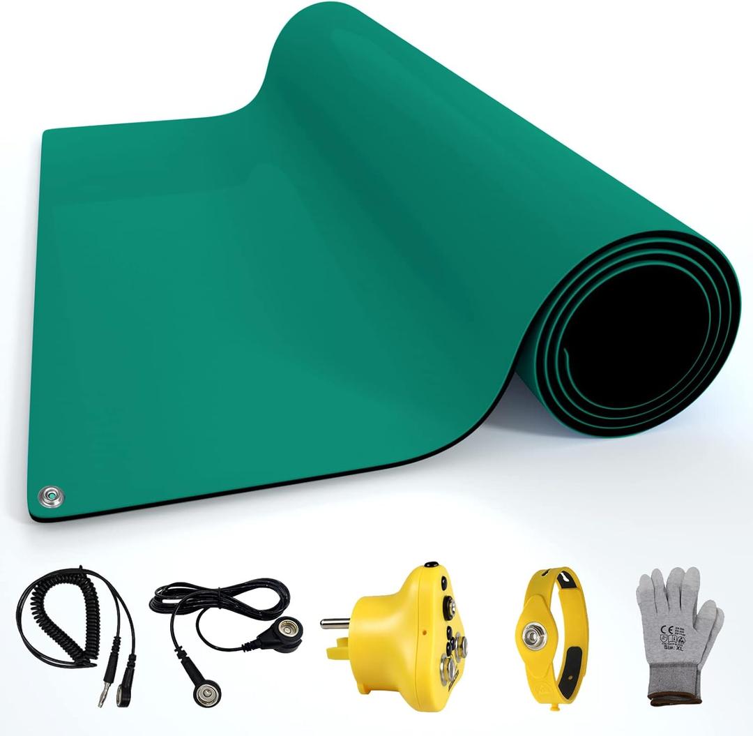ESD Rubber Mat, Anti Static Mat for PC Building Electronic Device Repair Solder Assembly Work, W/H Grounding Kit