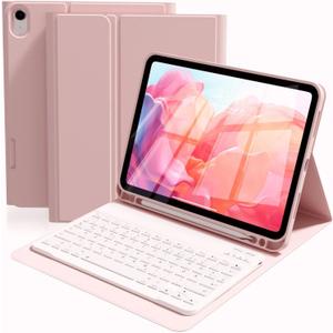 Case with Keyboard for iPad (A16) 11th Generation 11 Inch/10th Generation 10.9 Inch (2025/2022) with Pencil Holder, Detachable Magnetic Keyboard, Shockproof Cover, Auto Wake/Sleep, Pink