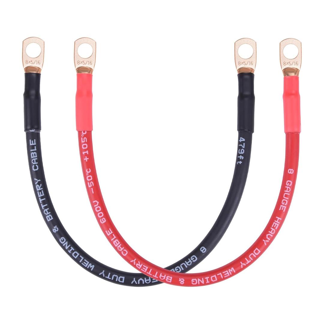 iGreely 8 Gauge Battery Cable,Flexible 8 AWG Pure Copper Welding Battery Wire with 5/16'' Lugs Terminals Heavy Duty Cable for Solar Automotive RV Marine Boat,Replacement Parts & Accessories 1ft/30cm
