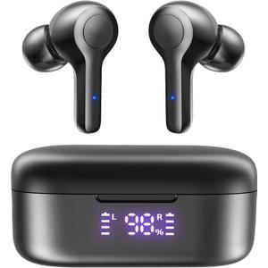 MOZOTER Bluetooth 5.3 Wireless Earbuds,Deep Bass Loud Sound Clear Call Noise Cancelling with 4 Microphones in-Ear Headphones with Wireless Charging Case Compatible for iPhone Android,Workout (Black)