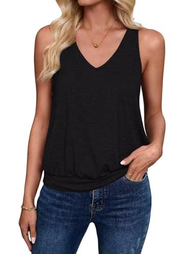 Sialois Womens Tank Tops Casual V Neck Sleeveless Spring Summer Clothes Solid Color Loose Fit Cute Y2K Outfit Basic Cami 2025 Fashion Shirts,Black,Large Size