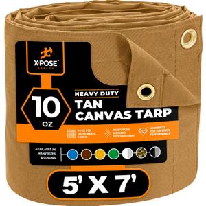 Xpose Safety Canvas Tarp - 10oz Tan Canvas Tarps Heavy Duty Water Resistant with Brass Grommets- Multipurpose Outdoor Tarpaulin for Camping, Canopy, Trailer, Equipment Cover 5' x 7'