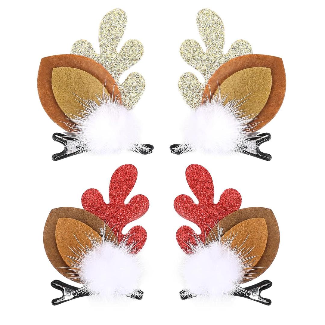 2 x Boobeen Christmas Hair Clip - 2 Pairs Cute Reindeer Antlers Ears Hair Accessory Antlers Headdress Hairpin for Christmas Party
