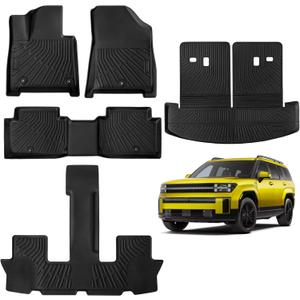 Floor Mats for Hyundai Sante Fe 7 Seater 2024 2025 (Not Hybrid) All Weather Sante Fe Floor Mats for Hyundai Sante Fe Accessories 2024 2025 TPE Cargo Mat with Backrest Mat Black