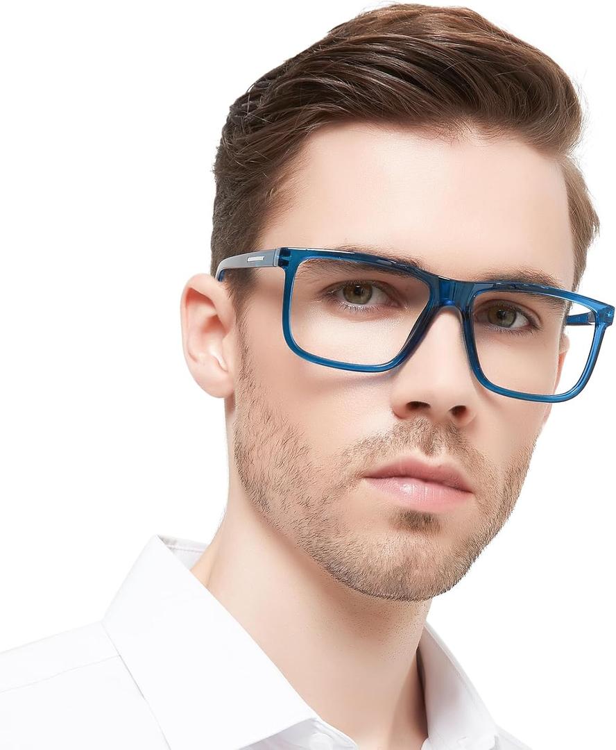 AEZUNI Large Reading Glasses Men Oversized Retro Square Readers 1.0 1.25 1.5 1.75 2.0 2.25 2.5 2.75 3.0 3.5 4.0 5.0 6.0 (B-blue)