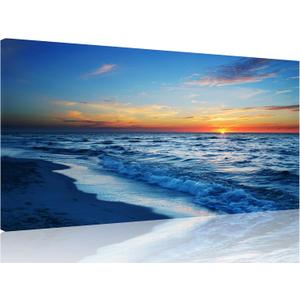 TutuBeer 1 Panel Beach Pictures Wall Art Beach Canvas Wall Art Blue Ocean at Sunrise Picture Print on Canvas Sea Artwork for Walls Seascape Pictures for Home Decor Ready to Hang 8x16inch