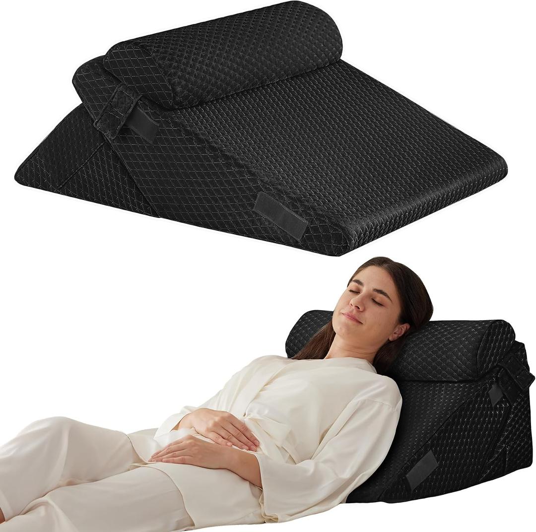 Ruqmuis 3PCS Wedge Pillow Set for After Surgery, Adjustable 9&12 Inch Bed Wedge Pillow for Sleeping, Incline Pillow Wedge for Headboard, Post Surgery, Acid Reflux, Neck&Back Support, Plush Black