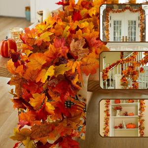 Anna's Whimsy 3 Pcs 21FTUpgrade Length Thanks Garlands, Artificial Maple Garland, Hanging Vine Garland Artificial Autumn Vines for Home Wedding Fireplace Party Thanksgiving Decor (Orange)