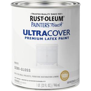 Rust-Oleum 1993502 Painter's Touch Ultra Cover Multi-Purpose Brush-On Paint, 1 Quart, Semi-Gloss White