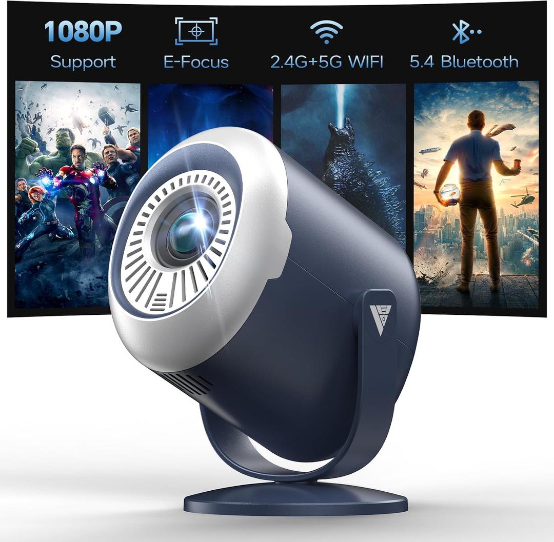 Mini Projector with Stand - Native 1080P WiFi 6 Portable Projector with Electric Focus & Bluetooth 5.0, 240 Rotatable Movie Projector for Bedroom & Home Theater