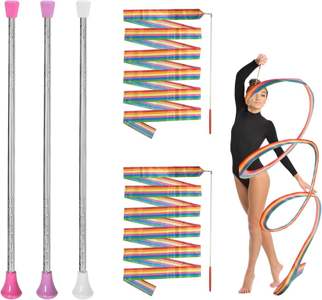 3 Twirling Batons and 2 Dance Set, Stainless Steel Center Balanced Baton for Rhythmic Gymnastics, Marching Band, Color Guard & Spinning Training