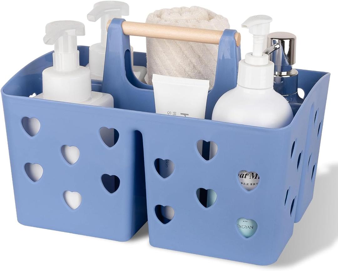 Anyoifax Portable Shower Caddy Plastic Shower Basket Organizer Divided Bathroom Caddy Storage Cleanning Caddy Tote with Handle for College, Dorm Room, Kitchen, Dark Blue