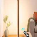 EDISHINE Wooden Floor Lamp, Upgraded Dual-Sided Lighting, Minimalist Floor Lamps for Living Room, Corner Lamp with Remote/Foot Control, 7CCT & Dimmable Floor Lamp for Bedroom, Office, Walnut Wood