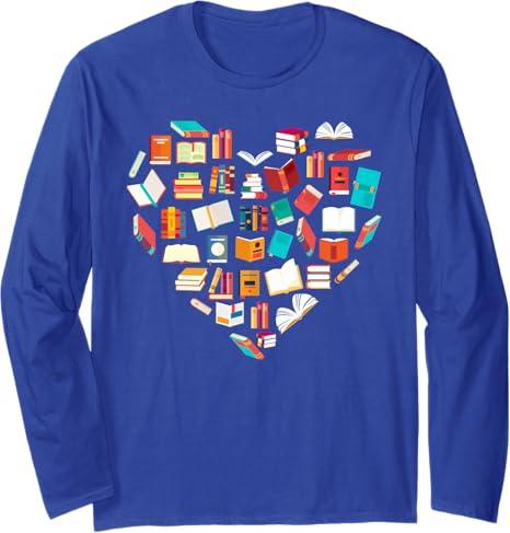 Book Lover Heart Shape Reading Club Librarian Bookworm Gift Long Sleeve T-Shirt (Small)