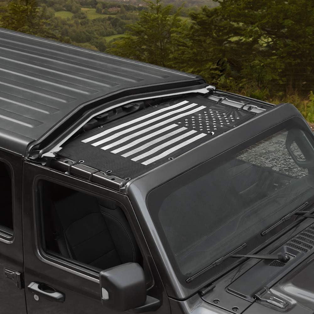 Voodonala for Jeep JL Sunshade Sun Shade Bikini Top Sunblock Mesh Heat Shield Mesh for 2018-2025+ Jeep Wrangler JL JLU 2/4 Door & 2020-2025 Gladiator JT, Block Heat Block UV Rays Flag (black)