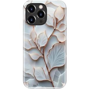 LUMARKE for iPhone 14 Pro Max Case Cute - Wireless Charging Compatible - Dual-Layer Soft Silicone + Hard Shell - Trendy Floral Design - Glossy Phone Cover for Women - Elegant Leaf Veins