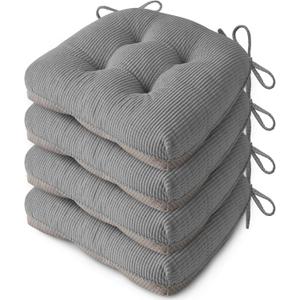 Indoor Kitchen Chair Cushions Set of 4 18"X16.5"X3" Soft Anti Slip Dining Chair Pads Tufted Kitchen Seat Cushion with Ties, Grey