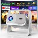 ALINORE Smart Projector with WiFi and Bluetooth, Builtin Apps, Electric Focus & Auto Keystone Portable Outdoor Projecor, Native 1080P Projector 4K Support, Movie Projector for Home Theater, White