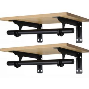 FIRJOY Wall Mounted Clothes Rack, with Top Shelf and Hanging Rod, Heavy Duty (2 PACK 11.8" x 15.7", Black)