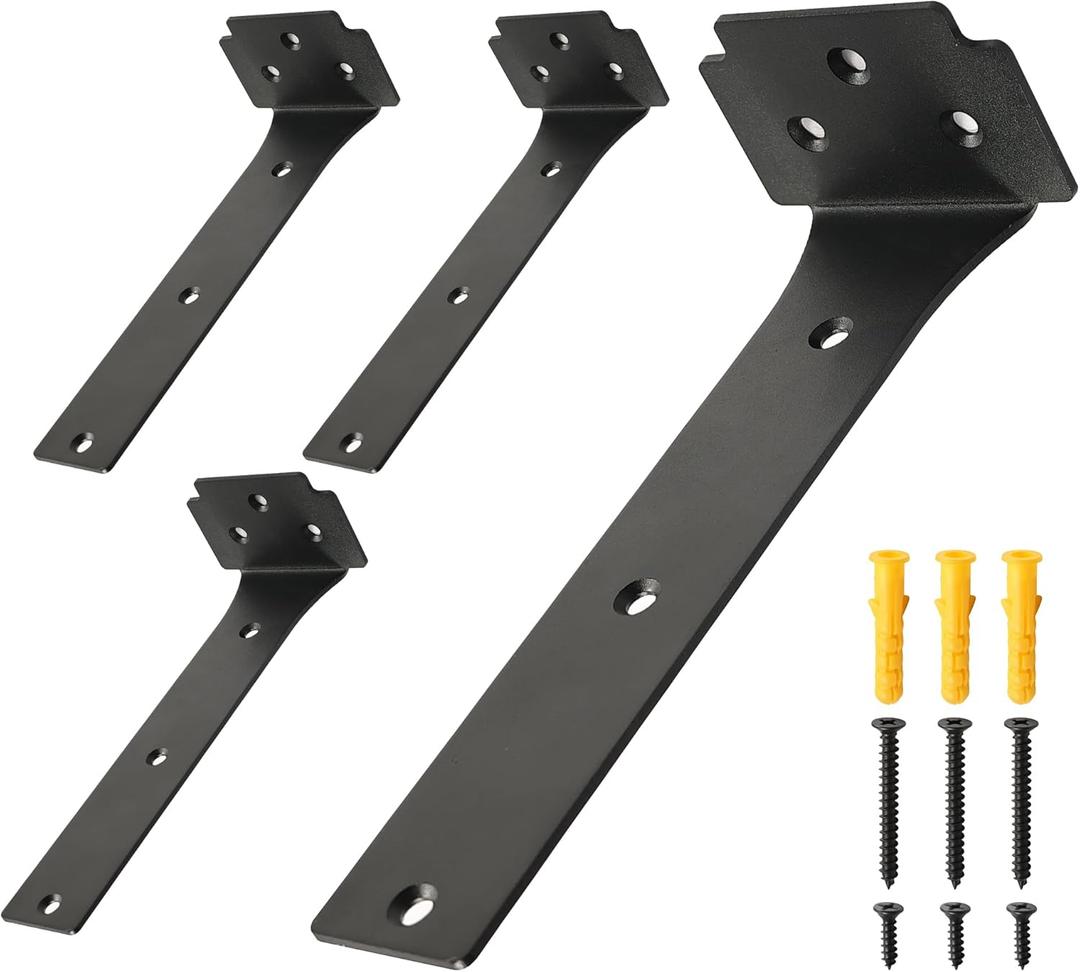 Floating Shelf Brackets,4 Pack Heavy Duty L Brackets for Shelves, 8 Inch Black Stainless Steel Countertop Support Brackets,Wall Mounting for Wood