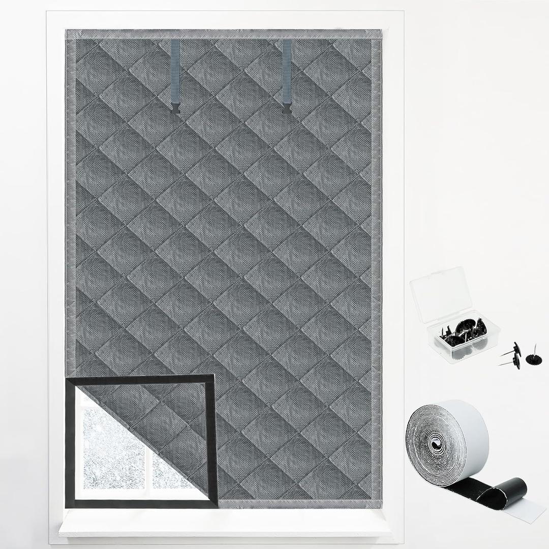 Window Insulation kit, 3-Layer Cotton Thermal Insulated Window Cover 47 Inch x 63 Inch Oxford Winter Window Covering Velcro Insulation Curtain for Cold Weather to Keep Warm (47X63inch)