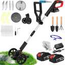 Electric Weed Wacker Eater Battery Powered,Cordless Weed Trimmer with 2 21V/2.0Ah Battery Operated & Charger & 90Min Runtime, 5 Blades for Thick Weeds/Edging/Mowing for Garden Yard -Black