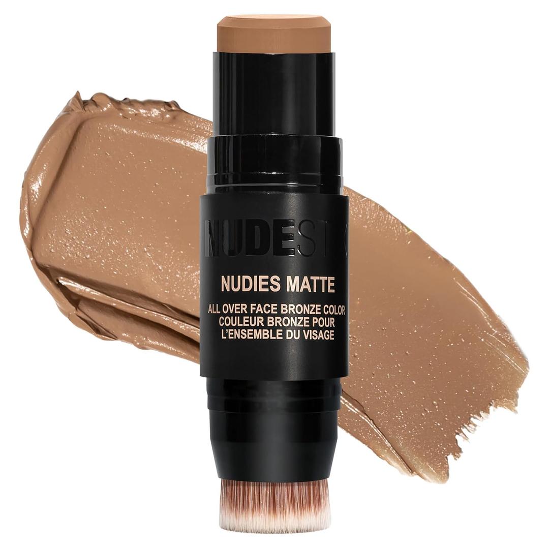 Nudestix Nudies Bronze All Over Matte Bronzing Stick 3-in-1 Cream Bronzer for Cheeks, Eyes & Lips with Built-In Brush | Natural Contour & Sun-Kissed Glow