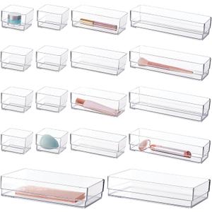 STORi SimpleSort 18-Piece Stackable Clear Drawer Organizer Set | Multi-size Trays | Makeup Vanity Storage Bins and Office Desk Drawer Dividers | Made in USA