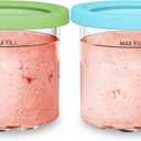 For Ninja Creami NC299AMZ & NC300s Series Ice Cream Makers, BPA-Free & Dishwasher Safe, 16 oz Pints with Lids 2 Pack - (Green/Blue)