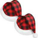 2 Santa Hat Christmas Cap Unisex Xmas Holiday Hat Bulk for New Year Party Supplies Christmas Decoration (Red and Black Plaid)